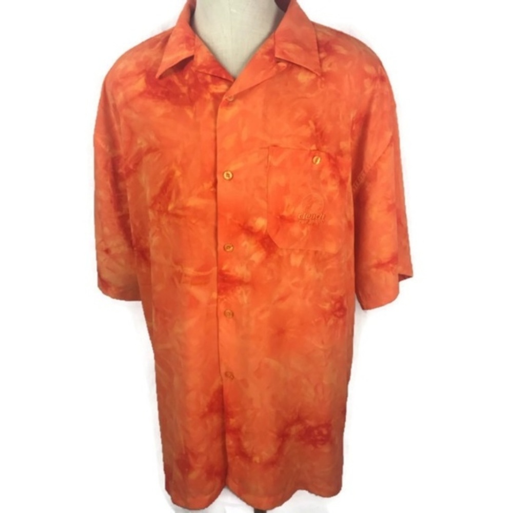 Clench Mens Shirt Tie Dyed Orange XXL Short Sleeve